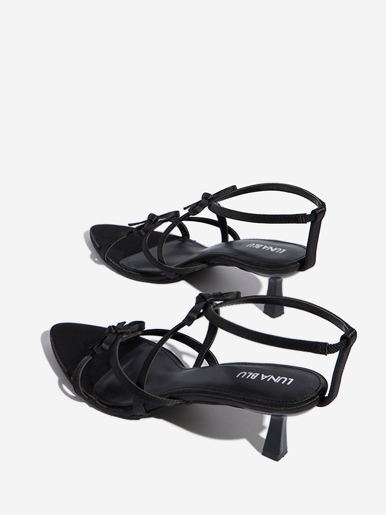 LUNA BLU Black Bow-Detailed Stiletto Heel Sandals