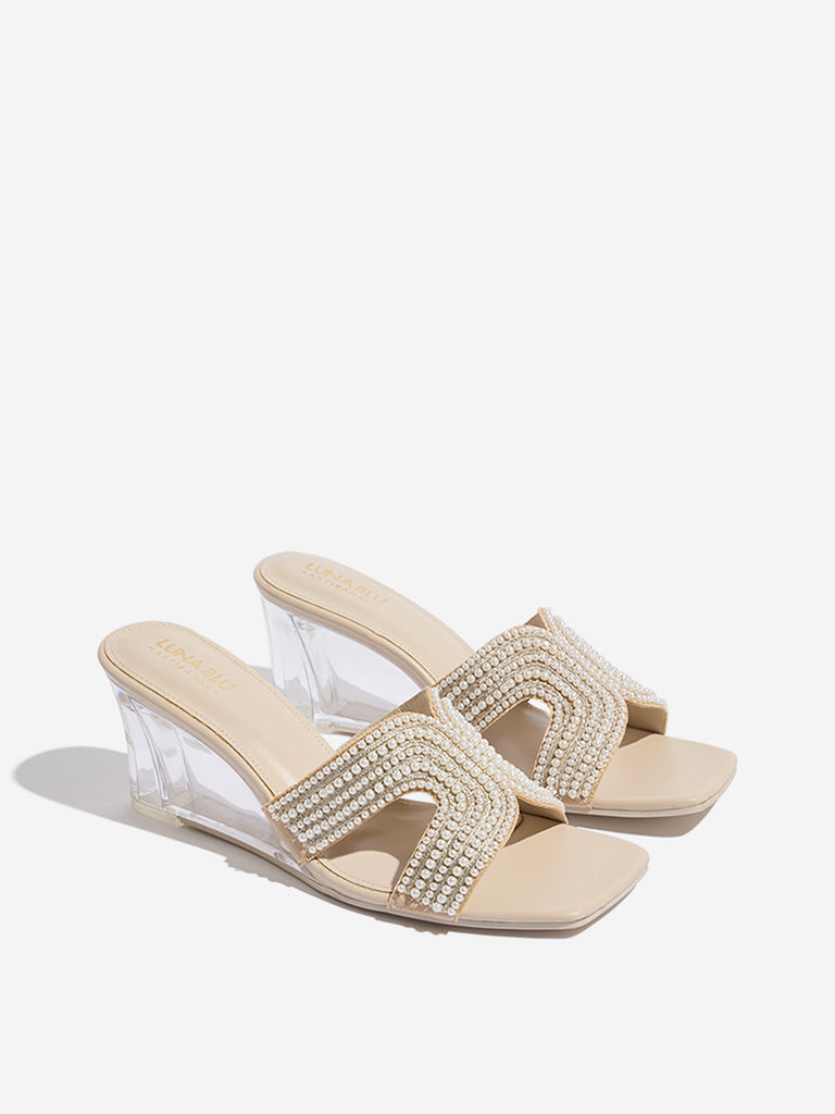 LUNA BLU Ivory Pearlescent Wedge-Heel Sandals