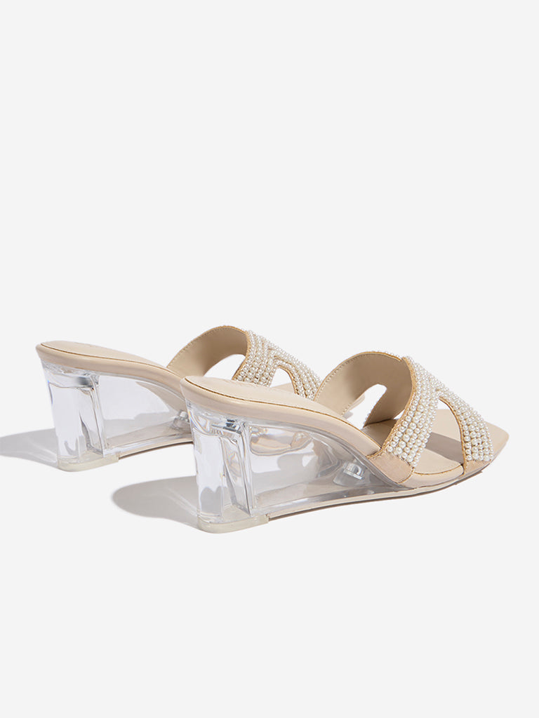 LUNA BLU Ivory Pearlescent Wedge-Heel Sandals