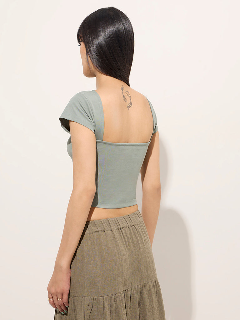 Westside Nuon Women's Teal Solid Top for Casual Wear Casual Wear Back View