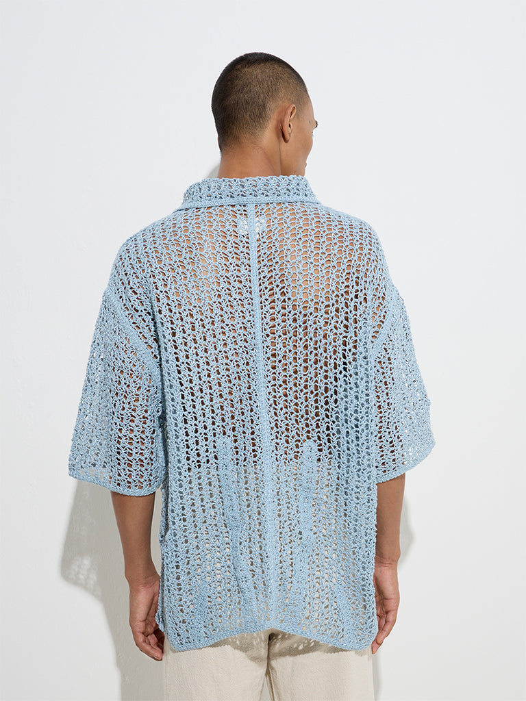ETA Blue Crochet Detailed Relaxed-Fit Shirt