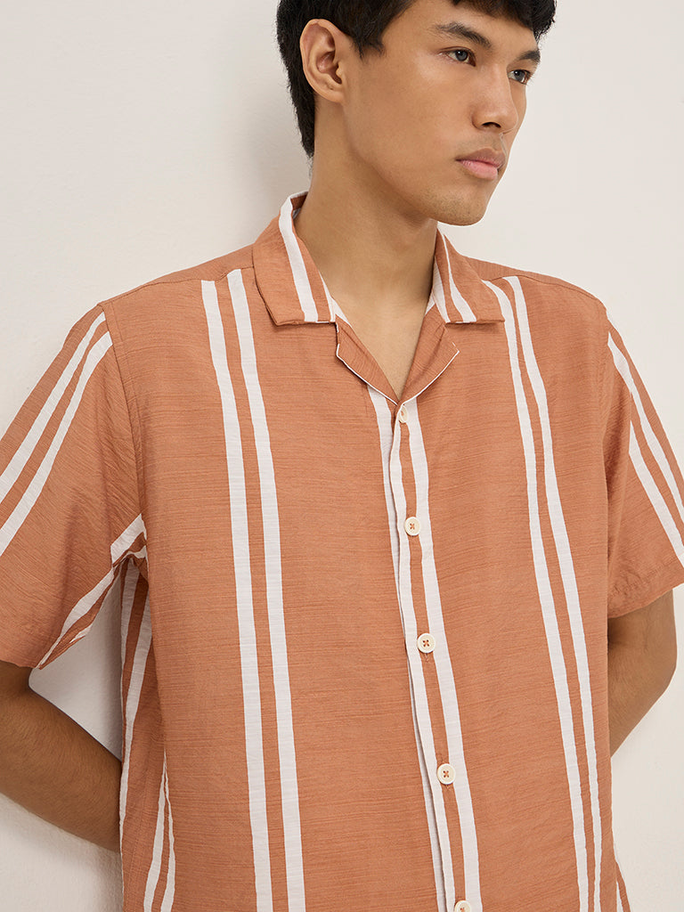 Nuon Orange Striped Relaxed-Fit Shirt
