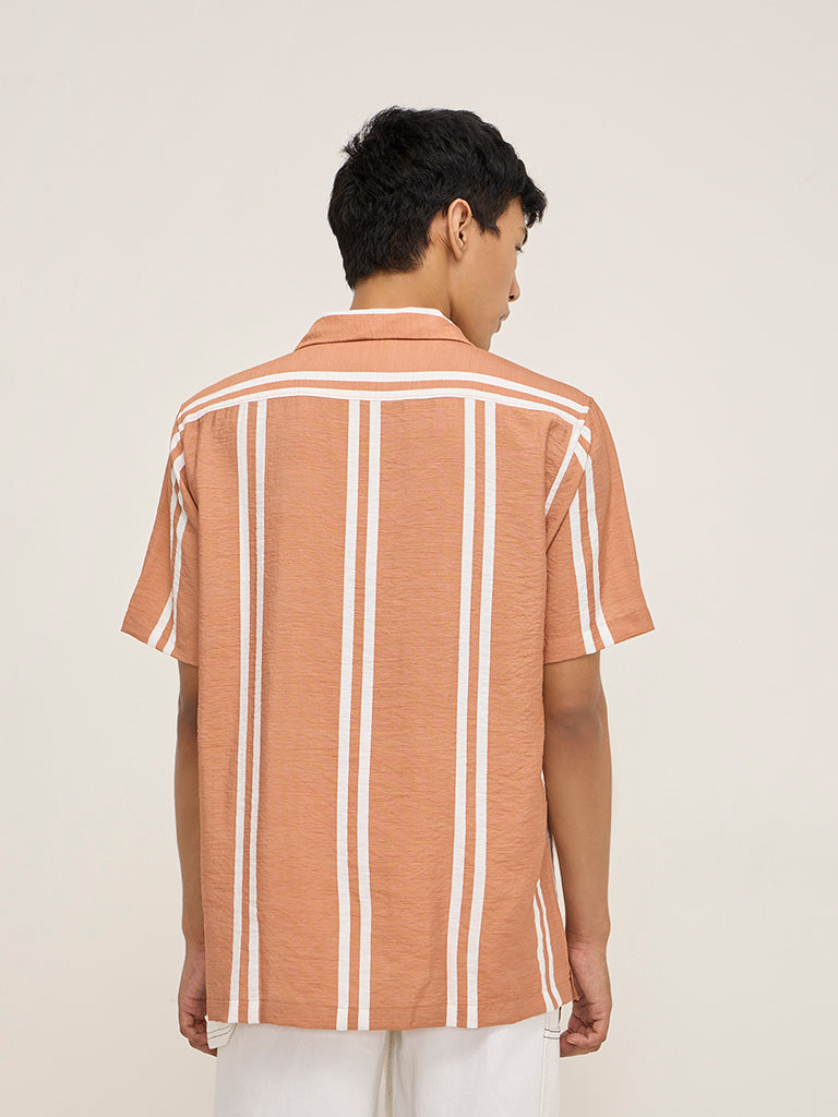 Nuon Orange Striped Relaxed-Fit Shirt