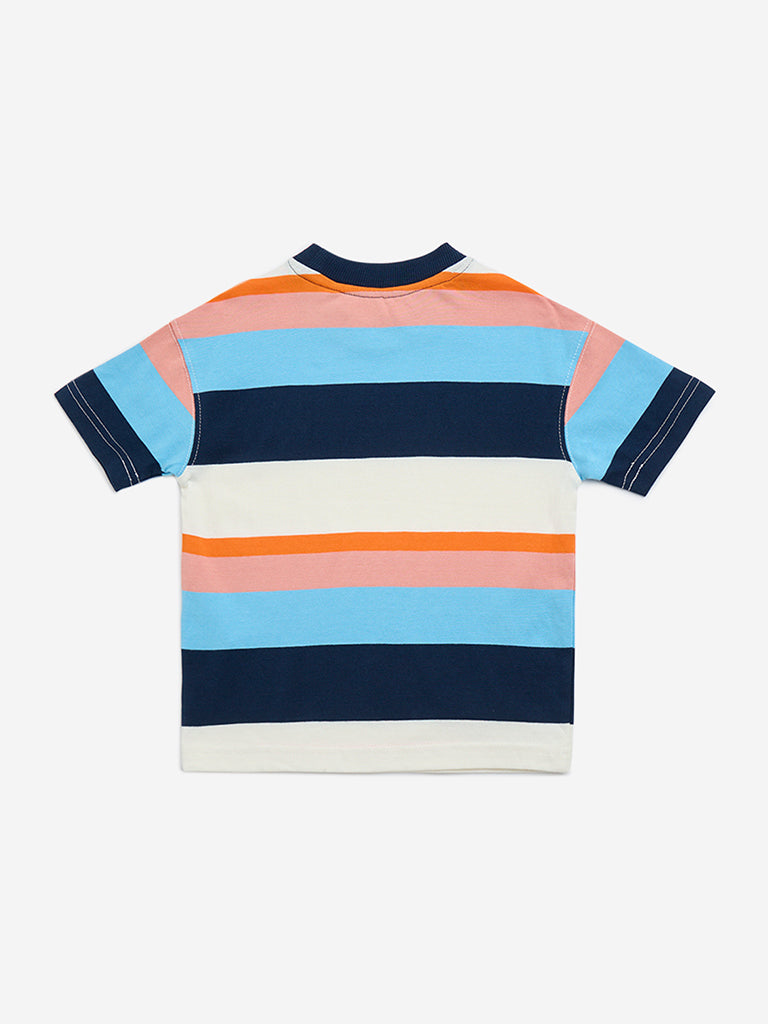 HOP Kids Multicolour Striped Cotton T-Shirt