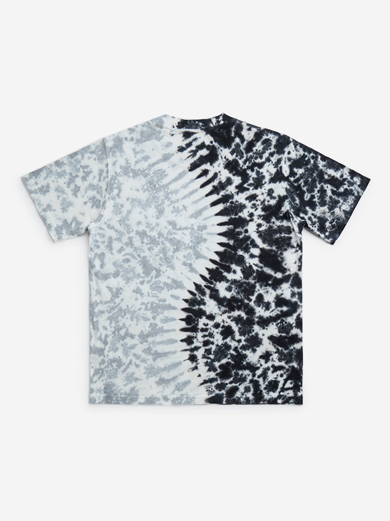 Y&F Kids Grey Tie-Dye Printed Cotton T-Shirt