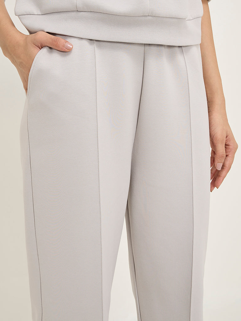LOV Grey Solid Mid-Rise Joggers