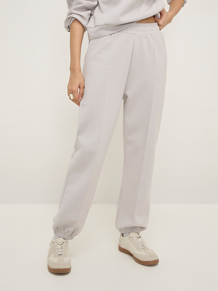 LOV Grey Solid Mid-Rise Joggers