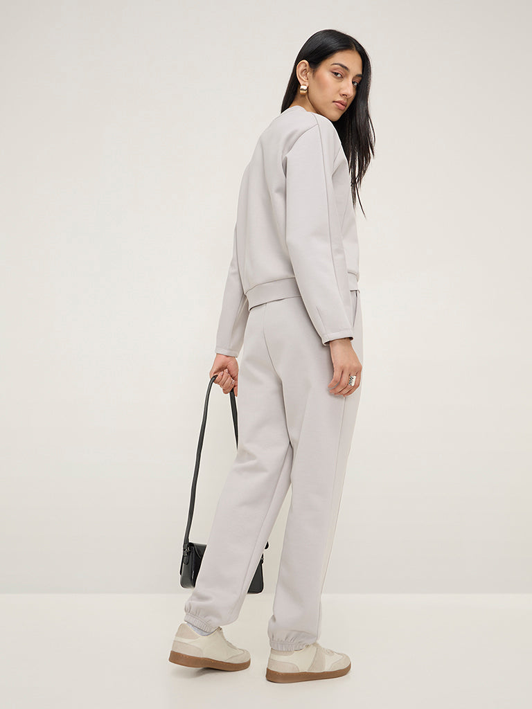 LOV Grey Solid Mid-Rise Joggers