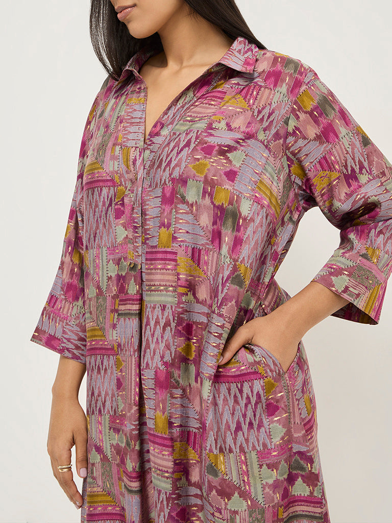 Diza Pink Indie-Printed A-Line Dress