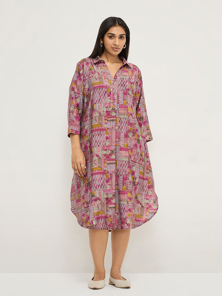 Diza Pink Indie-Printed A-Line Dress