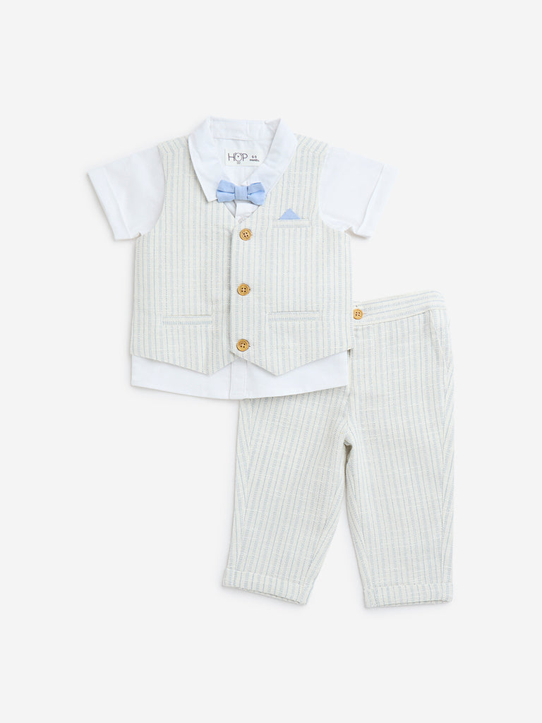HOP Baby White Cotton Shirt, Waistcoat, Trousers & Bow Set