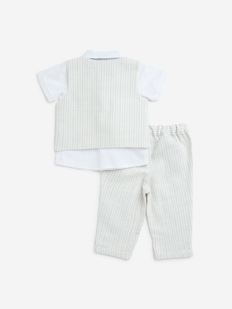 HOP Baby White Cotton Shirt, Waistcoat, Trousers & Bow Set