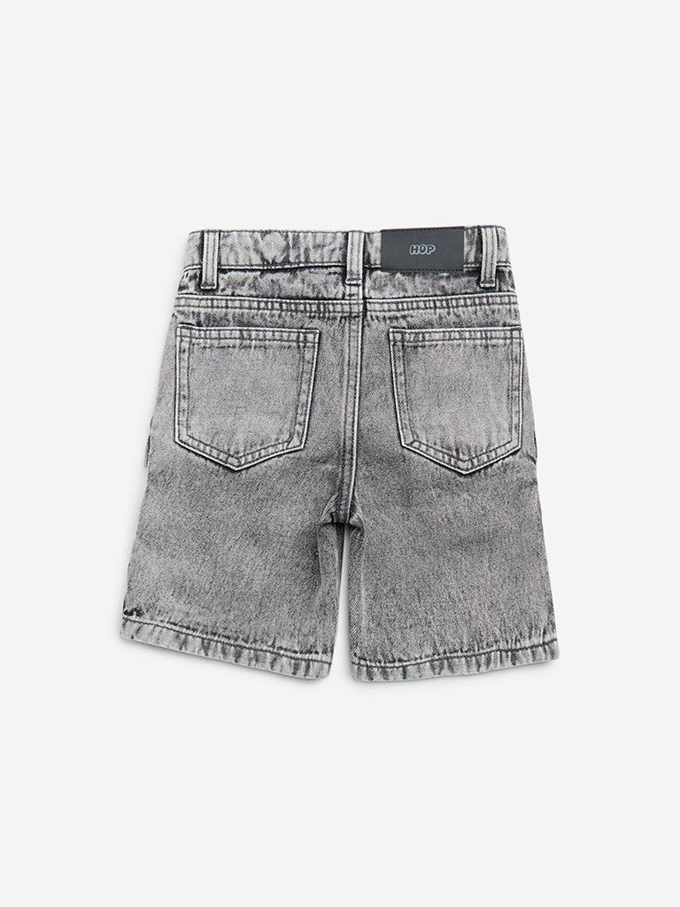 HOP Kids Grey Mid-Rise Denim Shorts