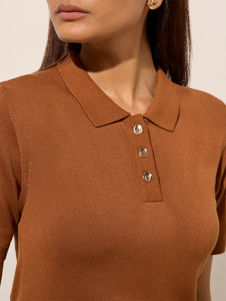 Westside Wardrobe Women's Tan Solid Top for Work Wear Zoomed View