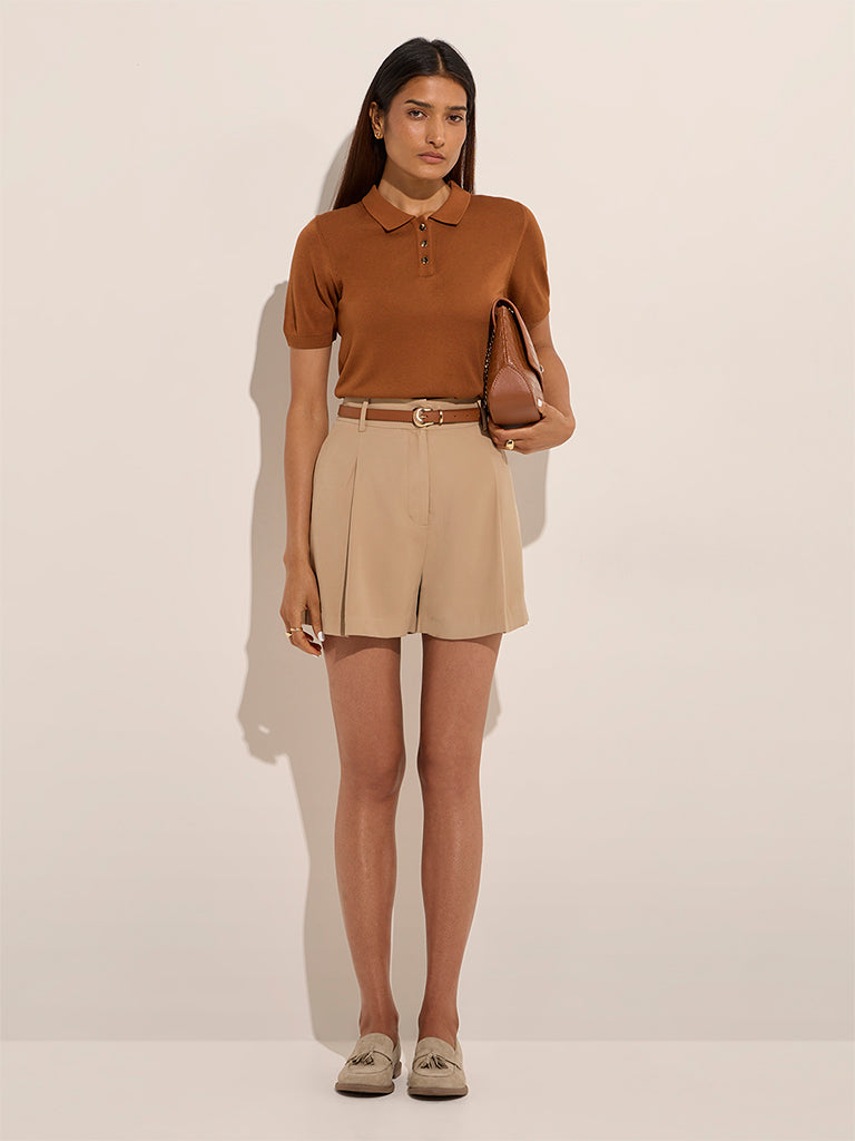 Westside Wardrobe Women's Tan Solid Top for Work Wear Full View