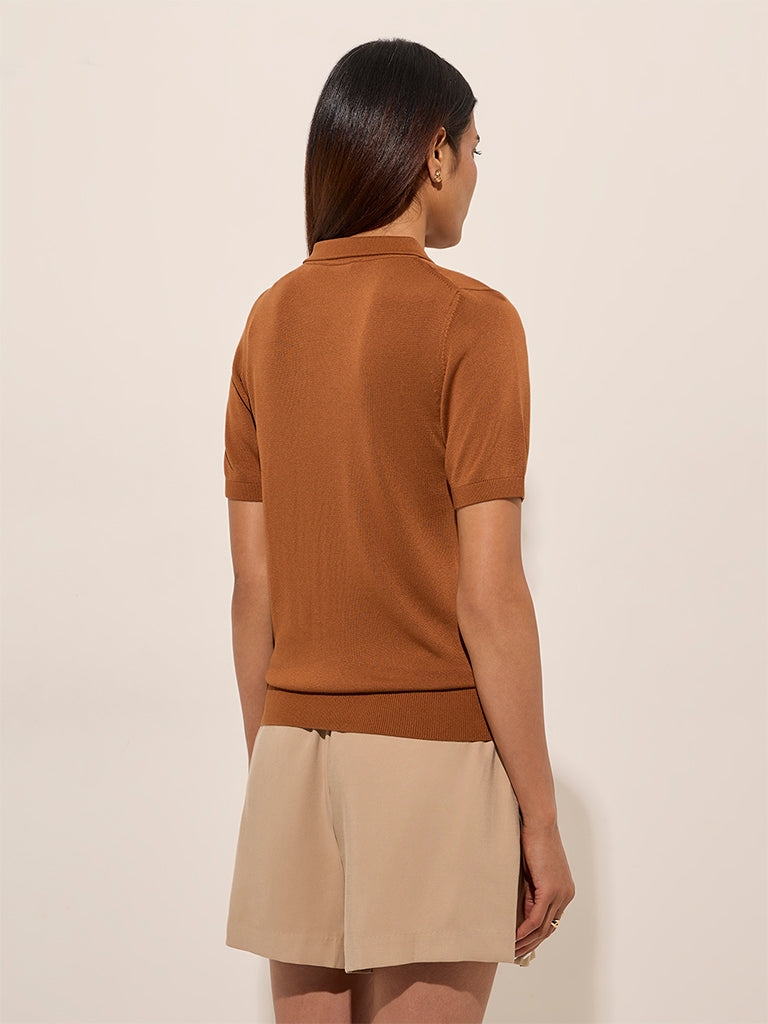 Westside Wardrobe Women's Tan Solid Top for Work Wear Back View