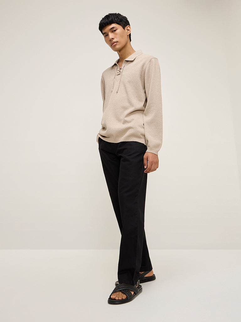 ETA Beige Criss-Cross Detailed Relaxed-Fit Cotton-Blend Sweater