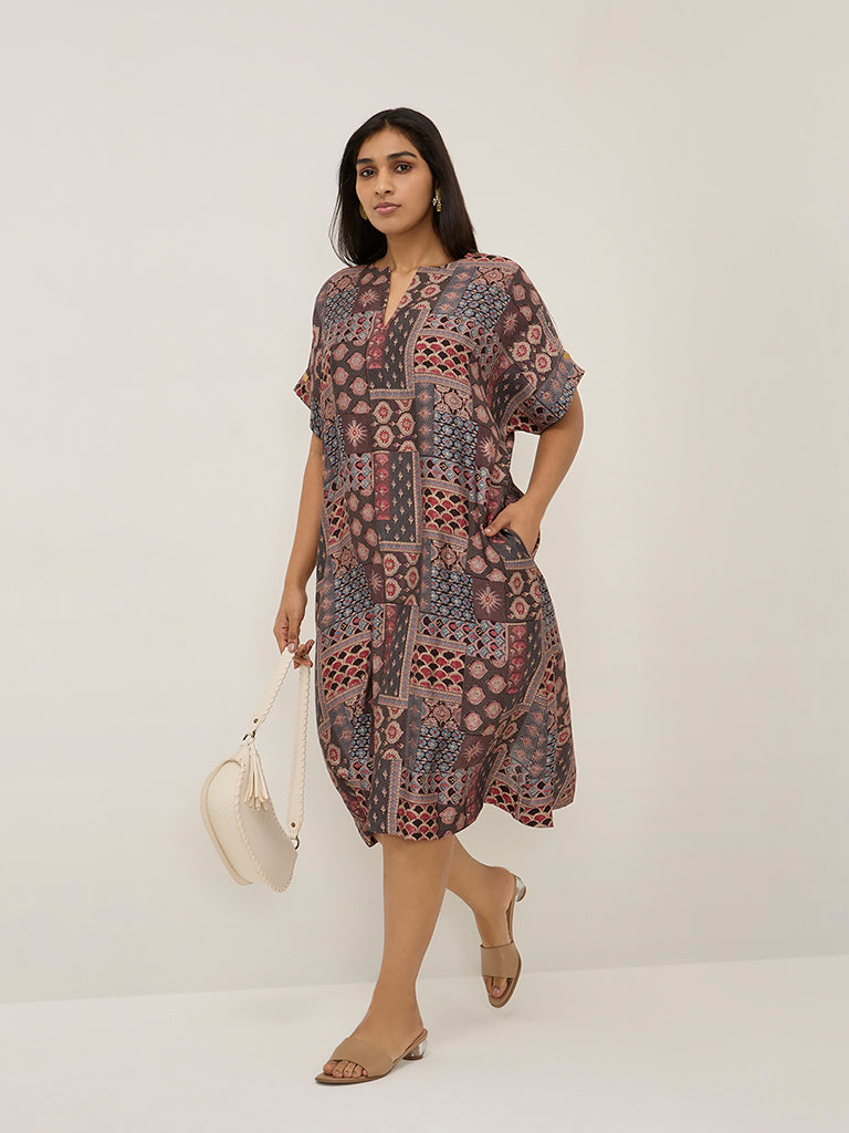 Diza Black Printed Straight Dress