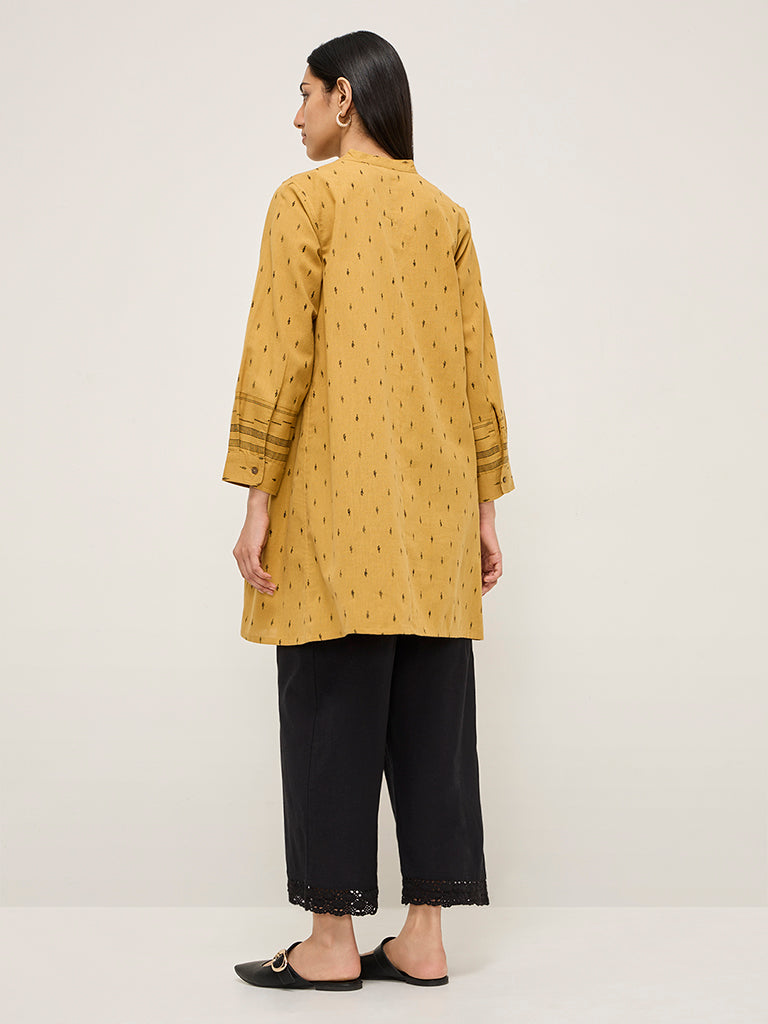 Utsa Mustard Printed Cotton-Blend A-Line Kurta