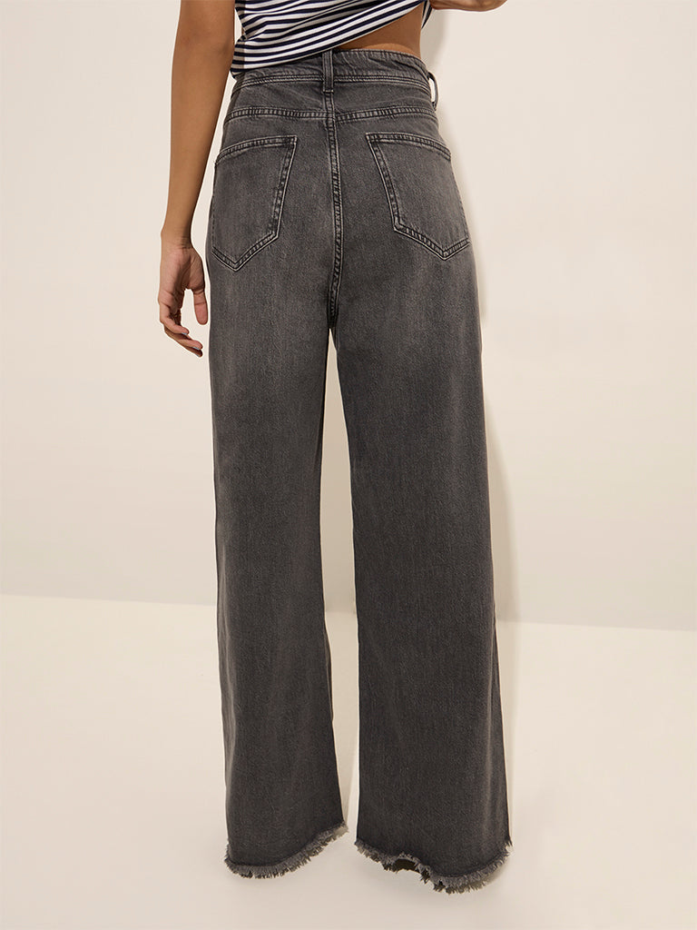 Nuon Grey Ripped Relaxed - Fit High - Rise Jeans