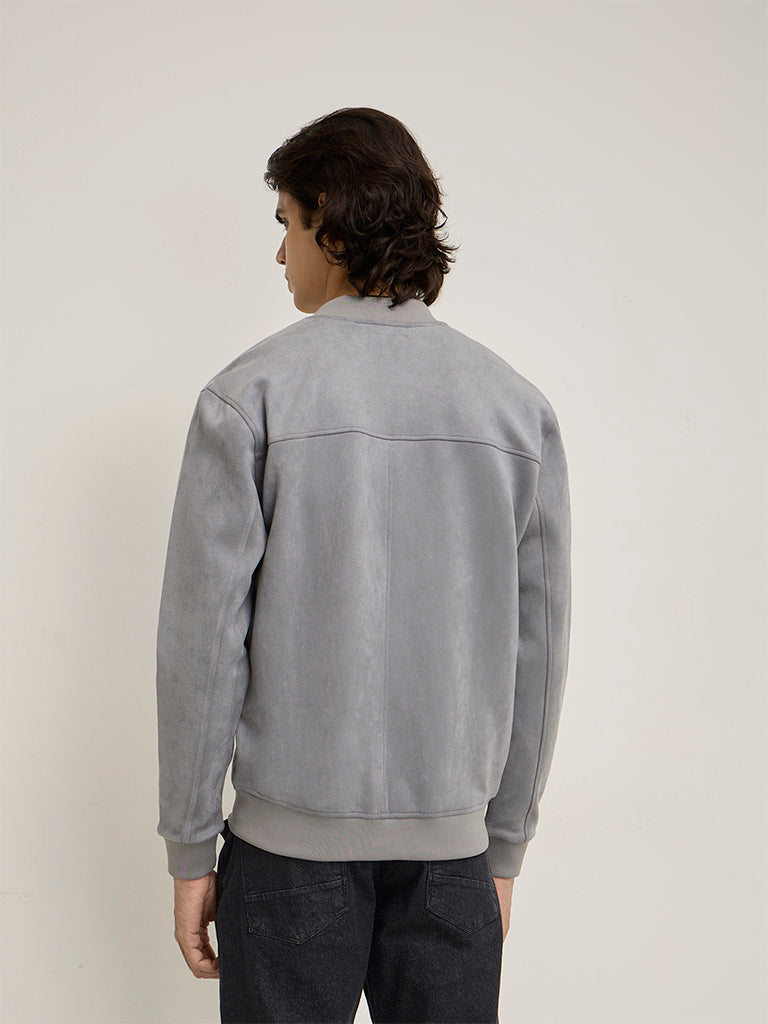 Ascot Grey Faux-Suede Relaxed-Fit Jacket
