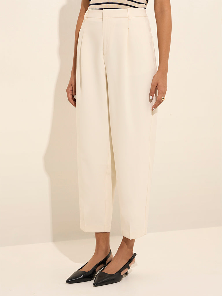 Belted Cigarette White High Waisted Cigarette Trousers Buy Wardrobe Off-White High-Rise Trousers With Belt From Westside