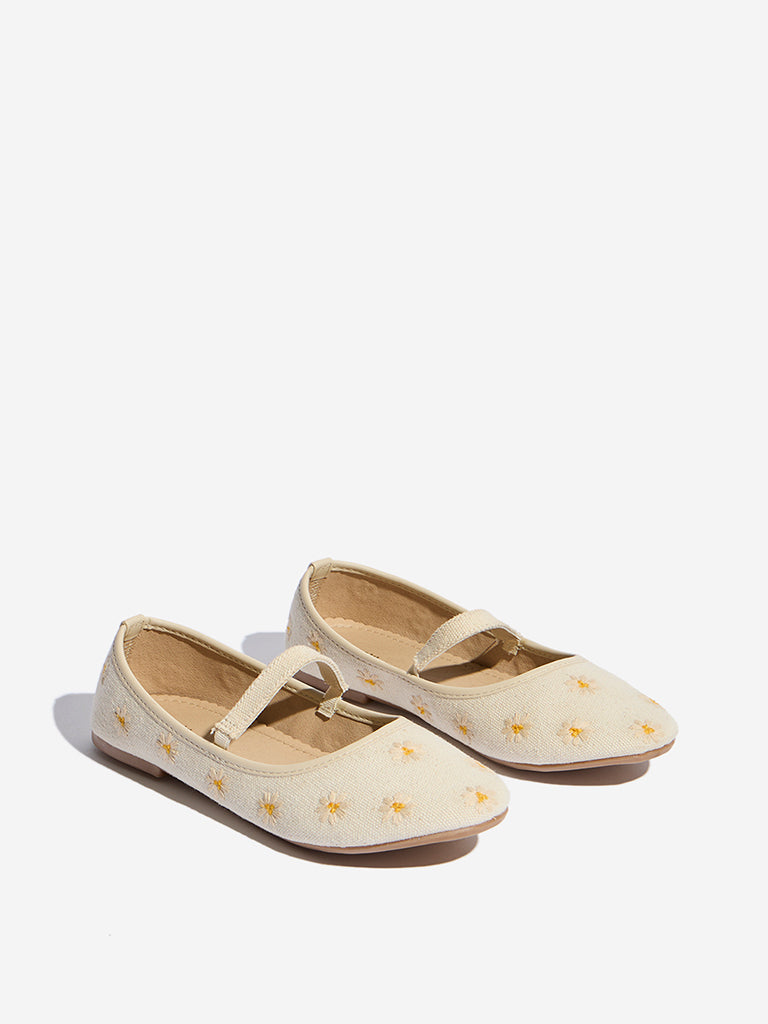 Buy Yellow Beige Floral Embroidered Mary Jane Shoes from Westside