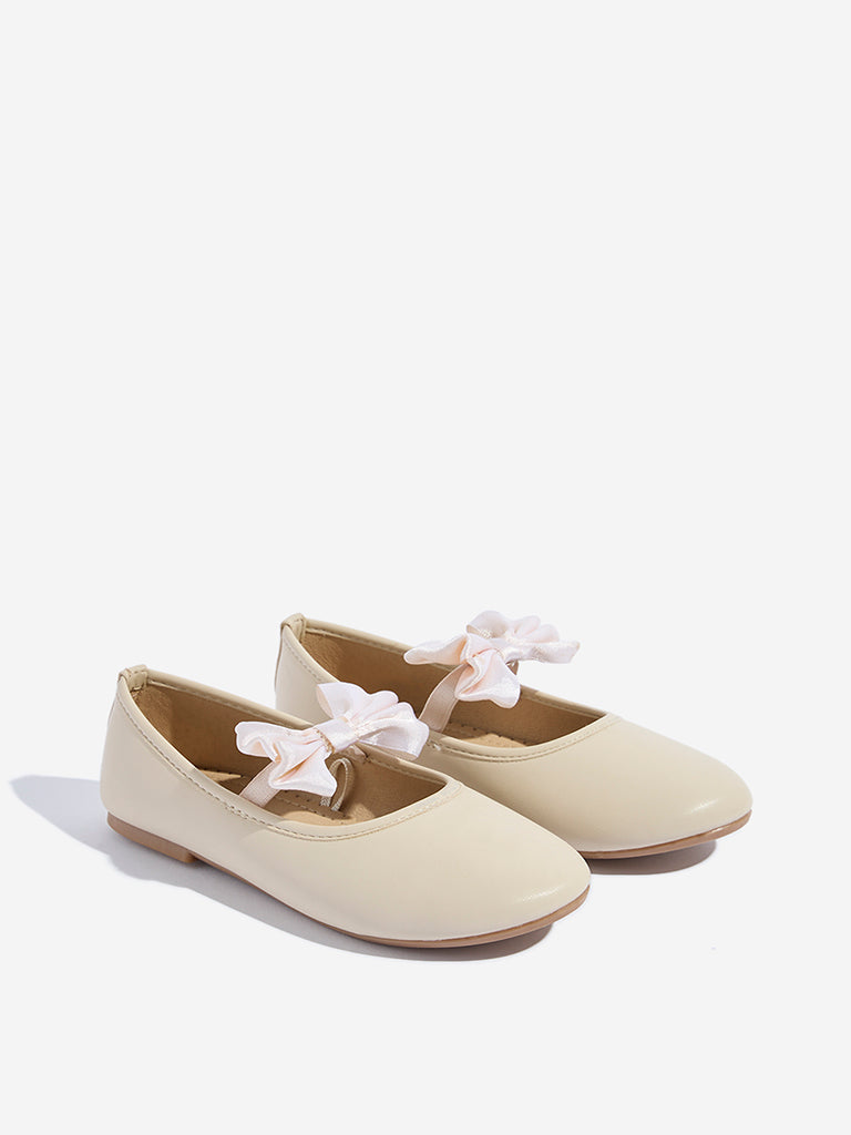 Westside Yellow Kids Ivory Bow Design Ballerina for Casual Wear Front View