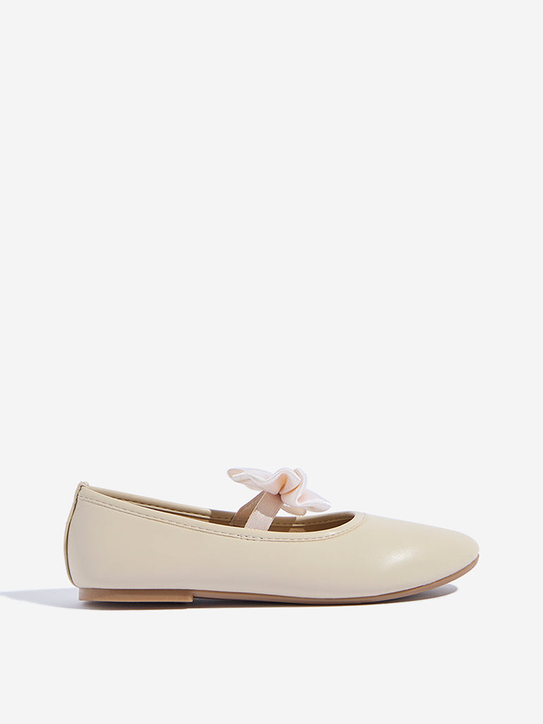 Westside Yellow Kids Ivory Bow Design Ballerina for Casual Wear Side View