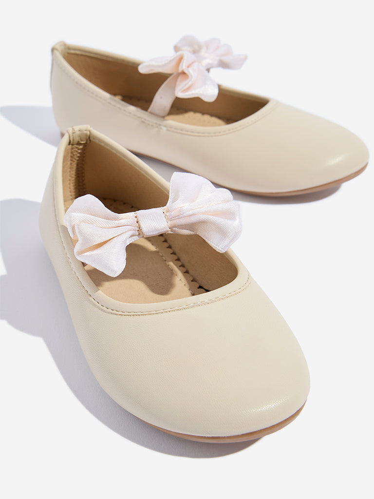 Westside Yellow Kids Ivory Bow Design Ballerina for Casual Wear Zoomed View