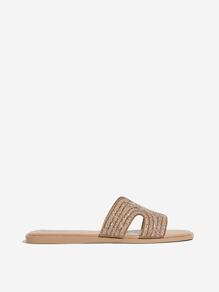 LUNA BLU Rose Gold Embellished Slides