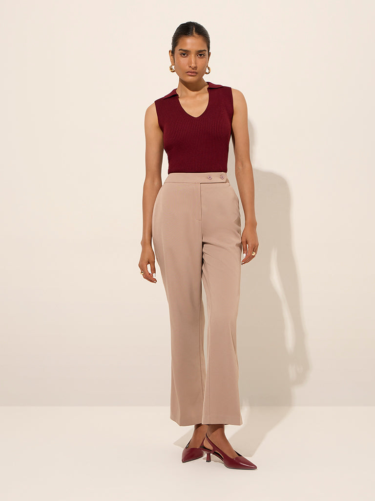WIDE STRAP U-RING TOP BURGUNDY