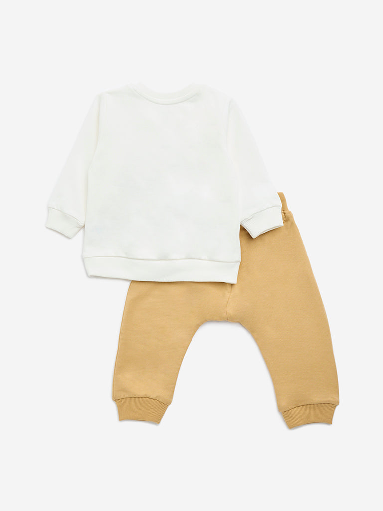 Westside HOP Baby Boy's White Tiger Print Cotton Sweatshirt and Pants Set for Winter Wear Back View