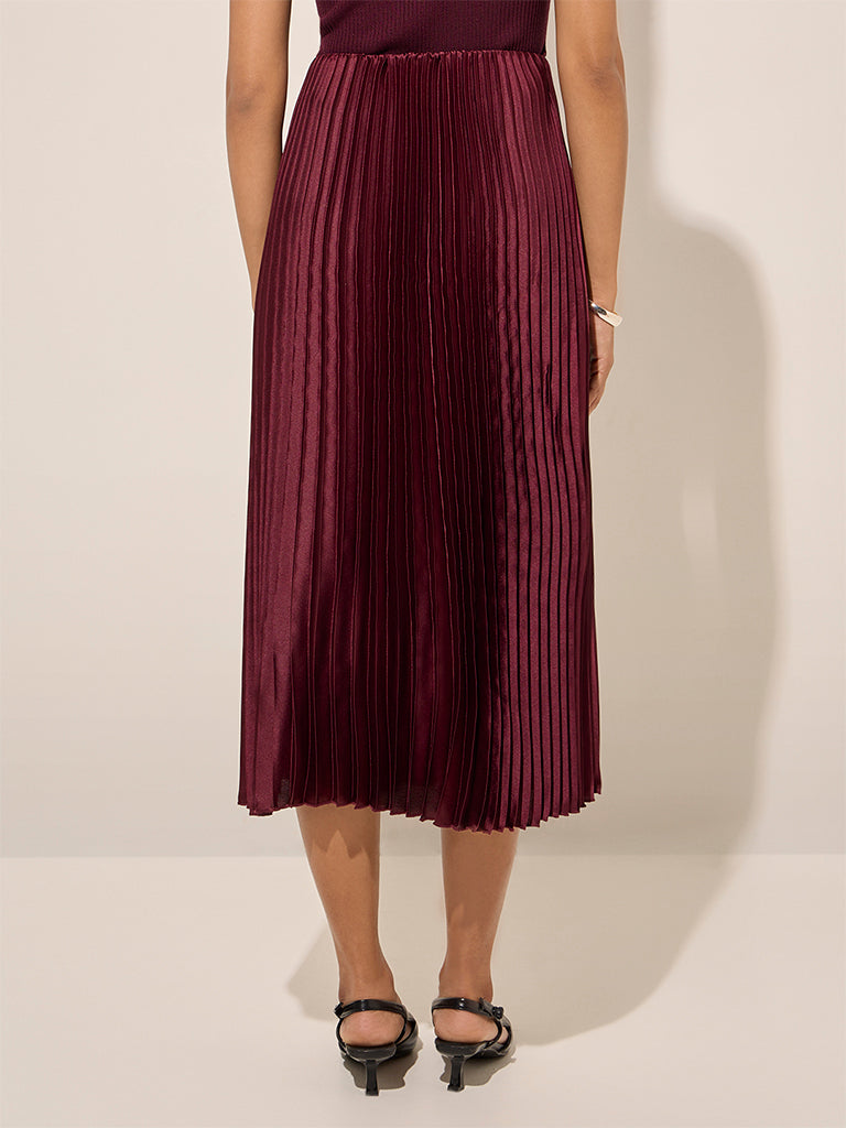 Wardrobe Burgundy Accordion Pleated High-Rise Skirt