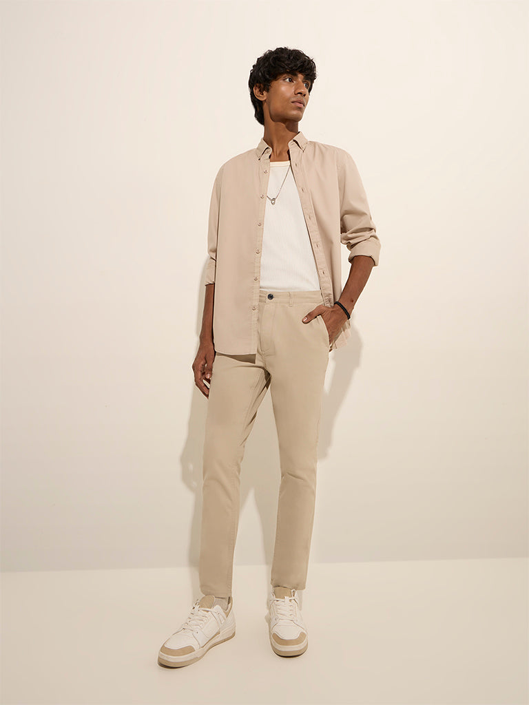 Buy Nuon Beige Rocker-Fit Mid-Rise Cotton Chinos from Westside