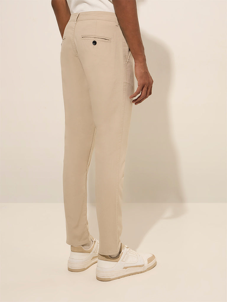 Nuon Beige Rocker-Fit Mid-Rise Cotton Chinos