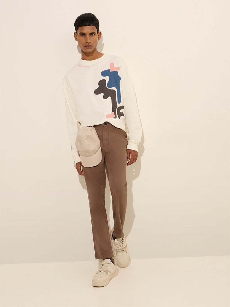 Buy Nuon Taupe Rocker-Fit Mid-Rise Cotton Blend Chinos from Westside