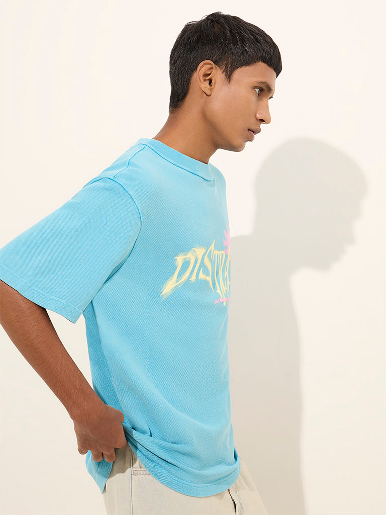 Nuon Aqua Text Patterned Relaxed-Fit Cotton T-Shirt