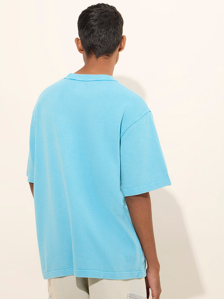 Nuon Aqua Text Patterned Relaxed-Fit Cotton T-Shirt