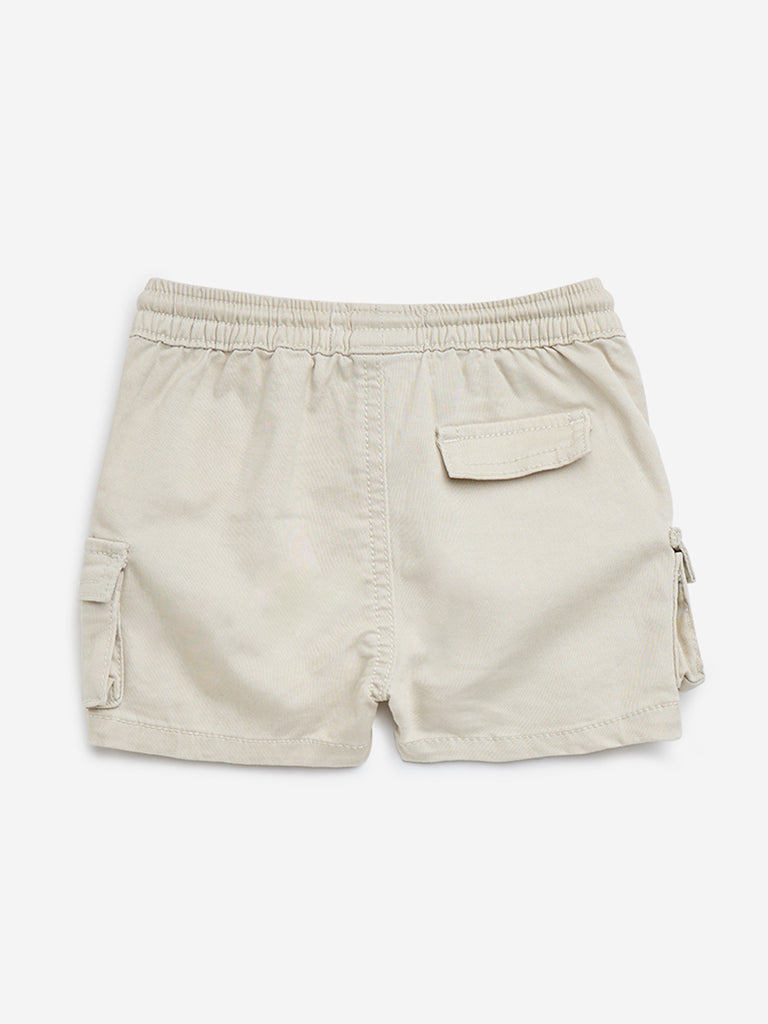 HOP Baby Beige Cargo-Style Mid-Rise Cotton Shorts