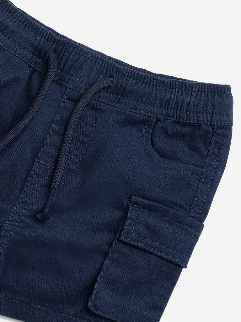 HOP Baby Navy Cargo-Style Mid-Rise Cotton Shorts