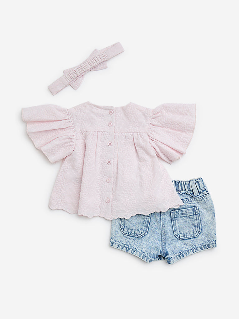 Buy HOP Baby Light Pink Cotton Top, Skorts and Headband Set from