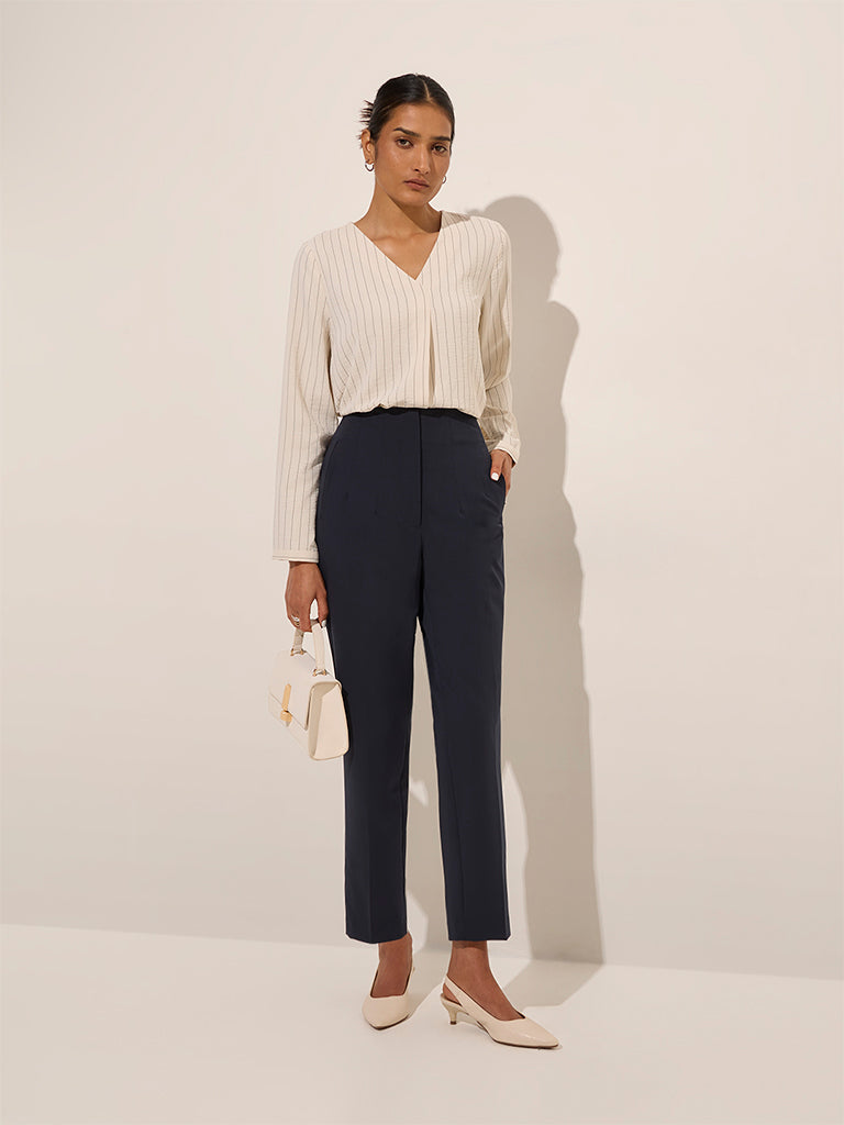 Wardrobe Navy Blue High-Rise Pants