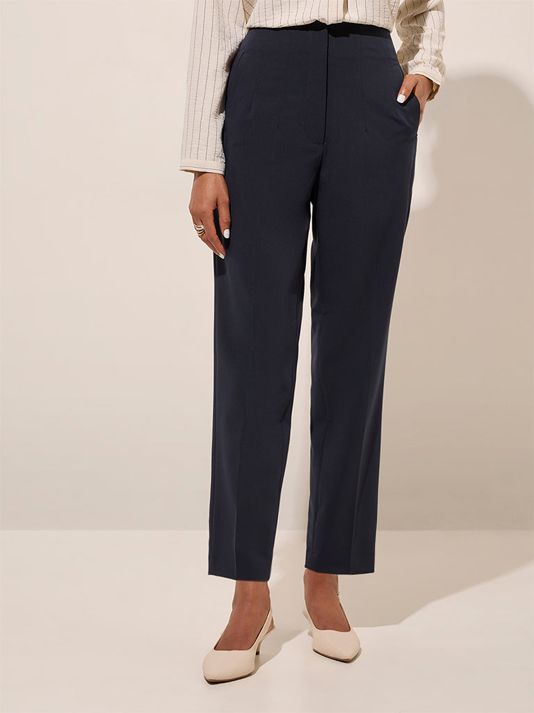 Wardrobe Navy Blue High-Rise Pants