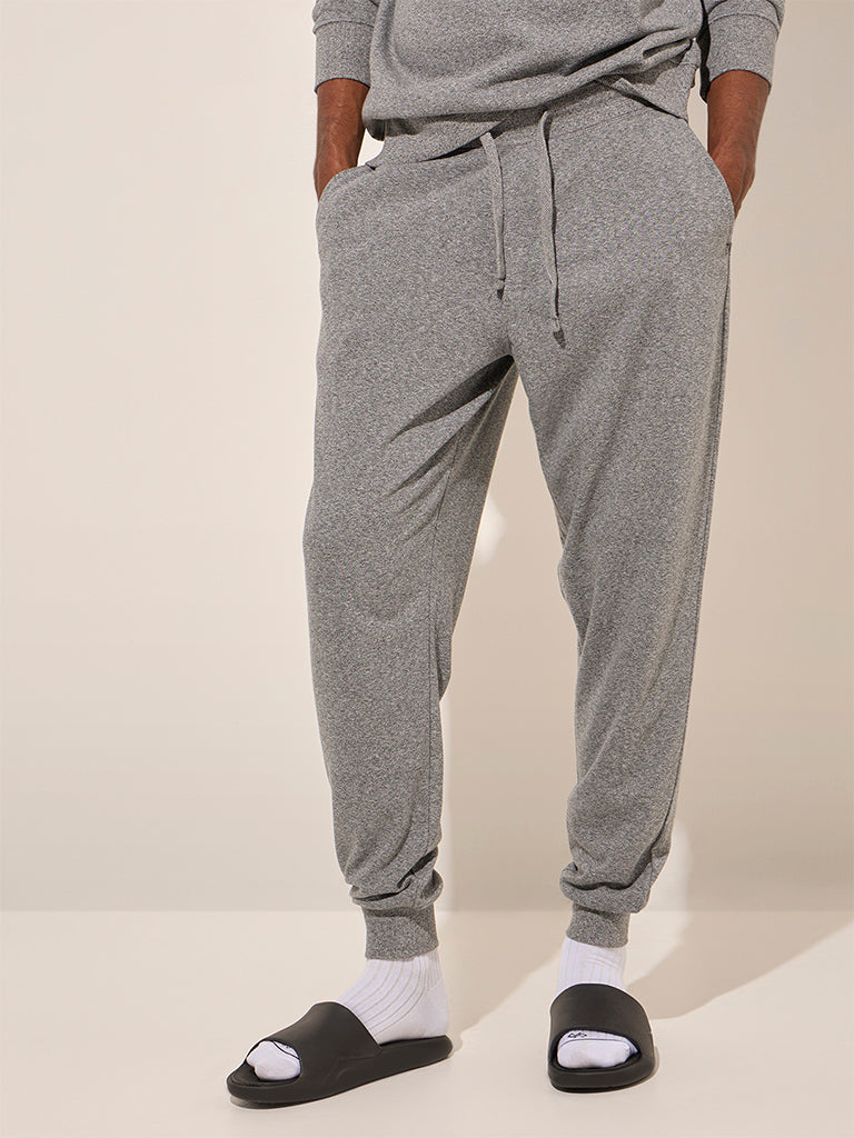 Buy WES Lounge Grey Relaxed-Fit Mid-Rise Cotton Joggers from Westside