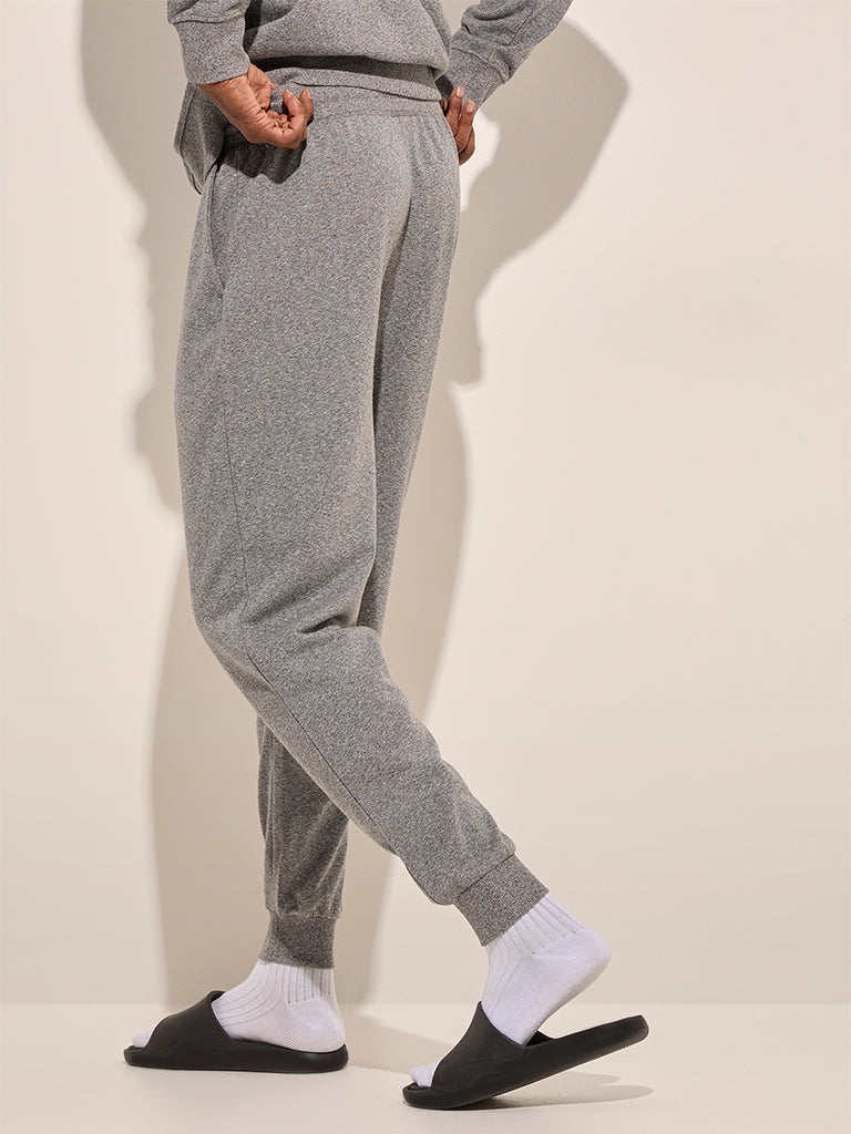 Buy WES Lounge Grey Relaxed-Fit Mid-Rise Cotton Joggers from Westside