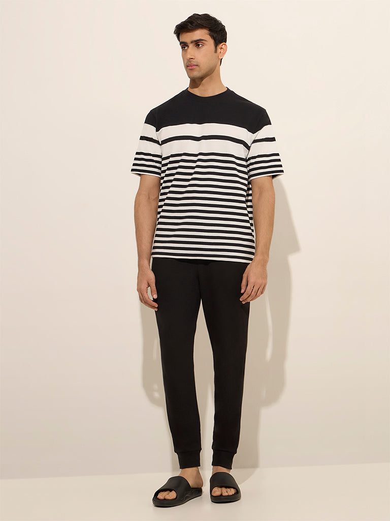 WES Lounge Black Striped Relaxed-Fit Cotton-Blend T-Shirt
