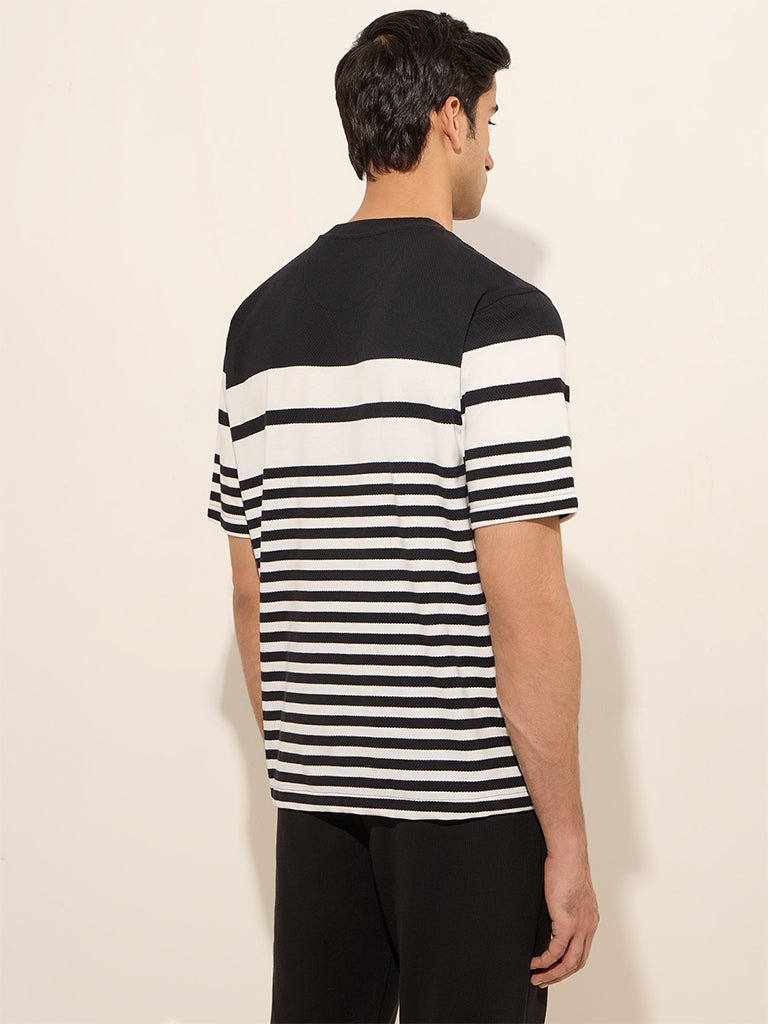 WES Lounge Black Striped Relaxed-Fit Cotton-Blend T-Shirt