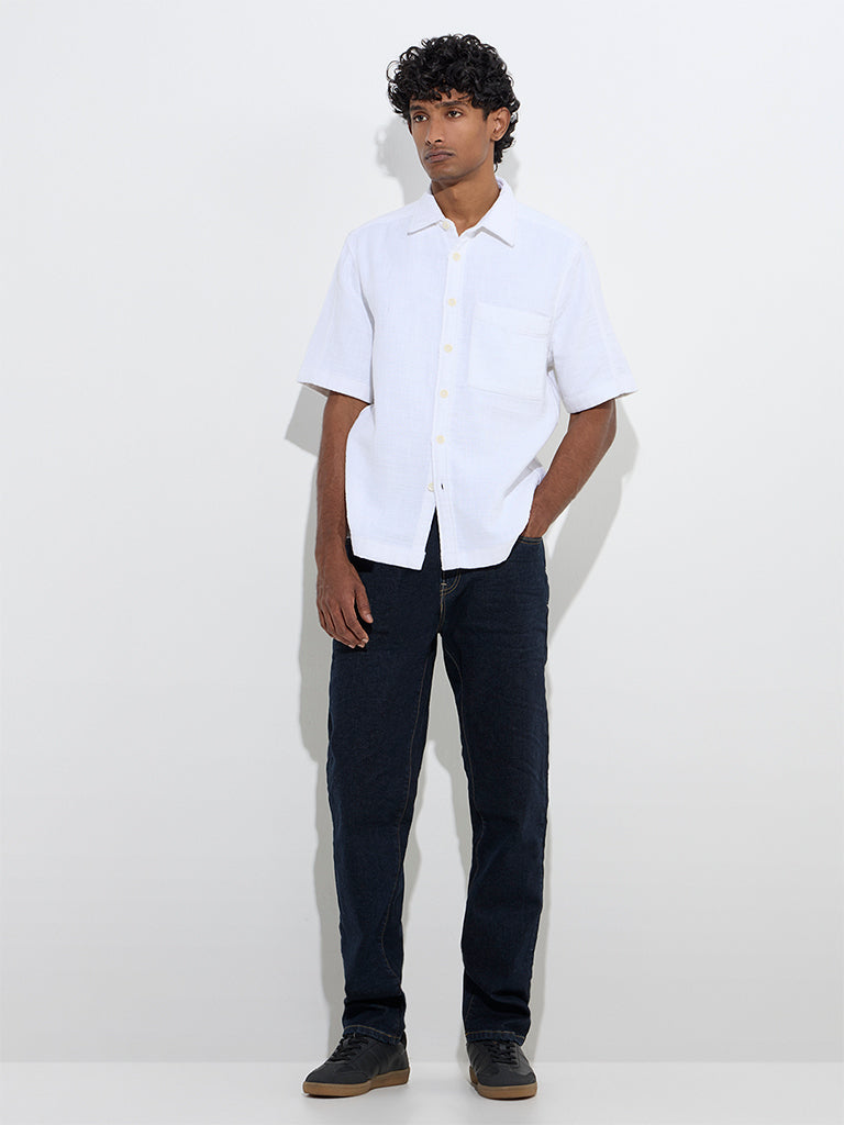 Westside WES Casuals Men's White Solid Relaxed-Fit Cotton Shirt for Casual Wear Full View