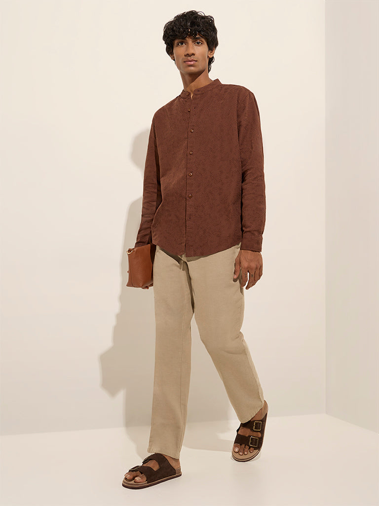 ETA Brown Textured Relaxed-Fit Cotton Shirt
